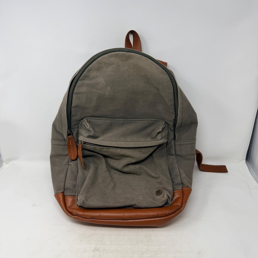 Mahi Leather Canvas Backpack Olive Green Tan Leather Trim Laptop Sleeve Mens Bag